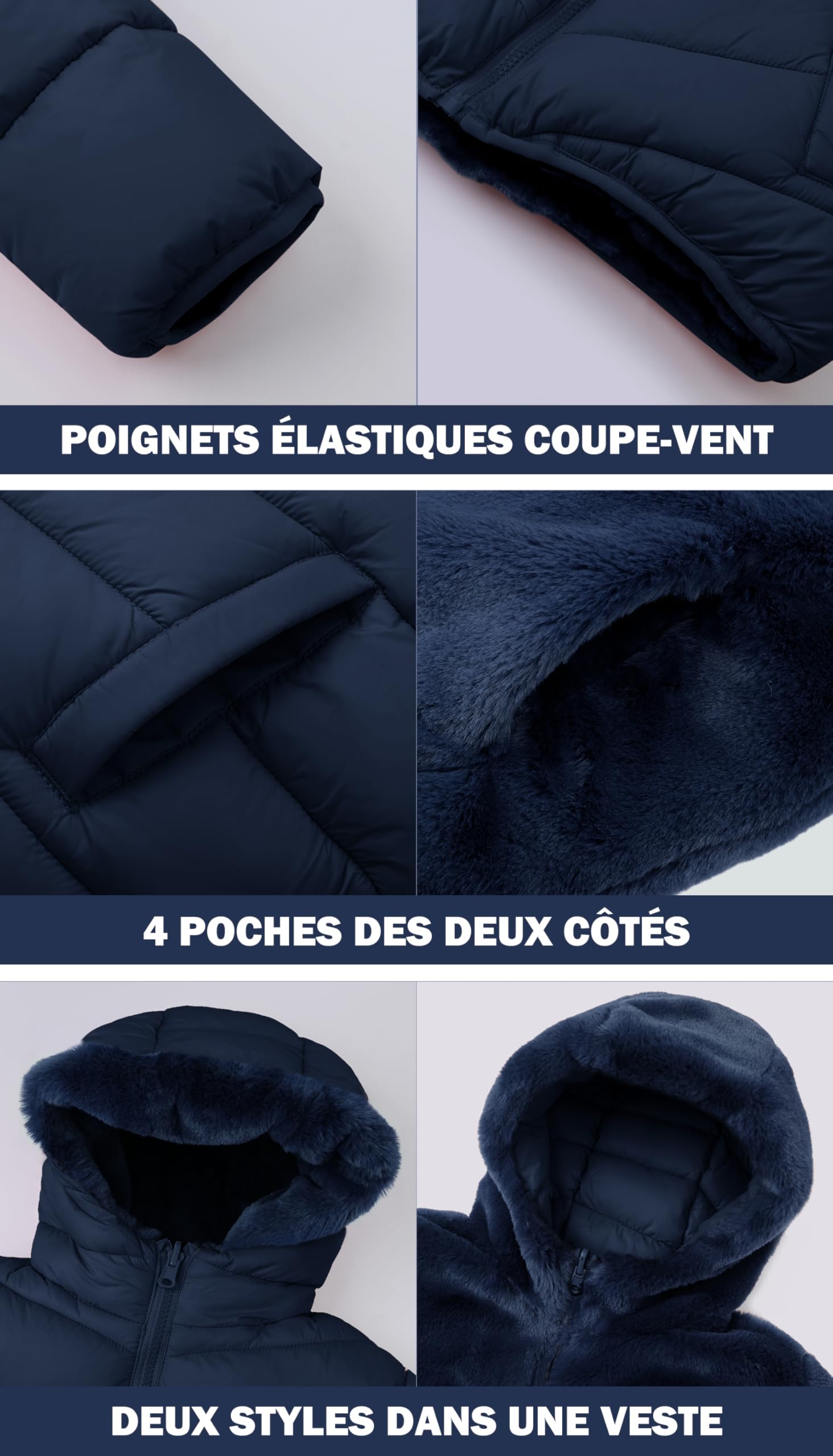 maoo garden Doudoune Réversible d'hiver pour Filles Manteau Résistant à l'eau Doublé de Molleton Duveteux Épais pour Enfants