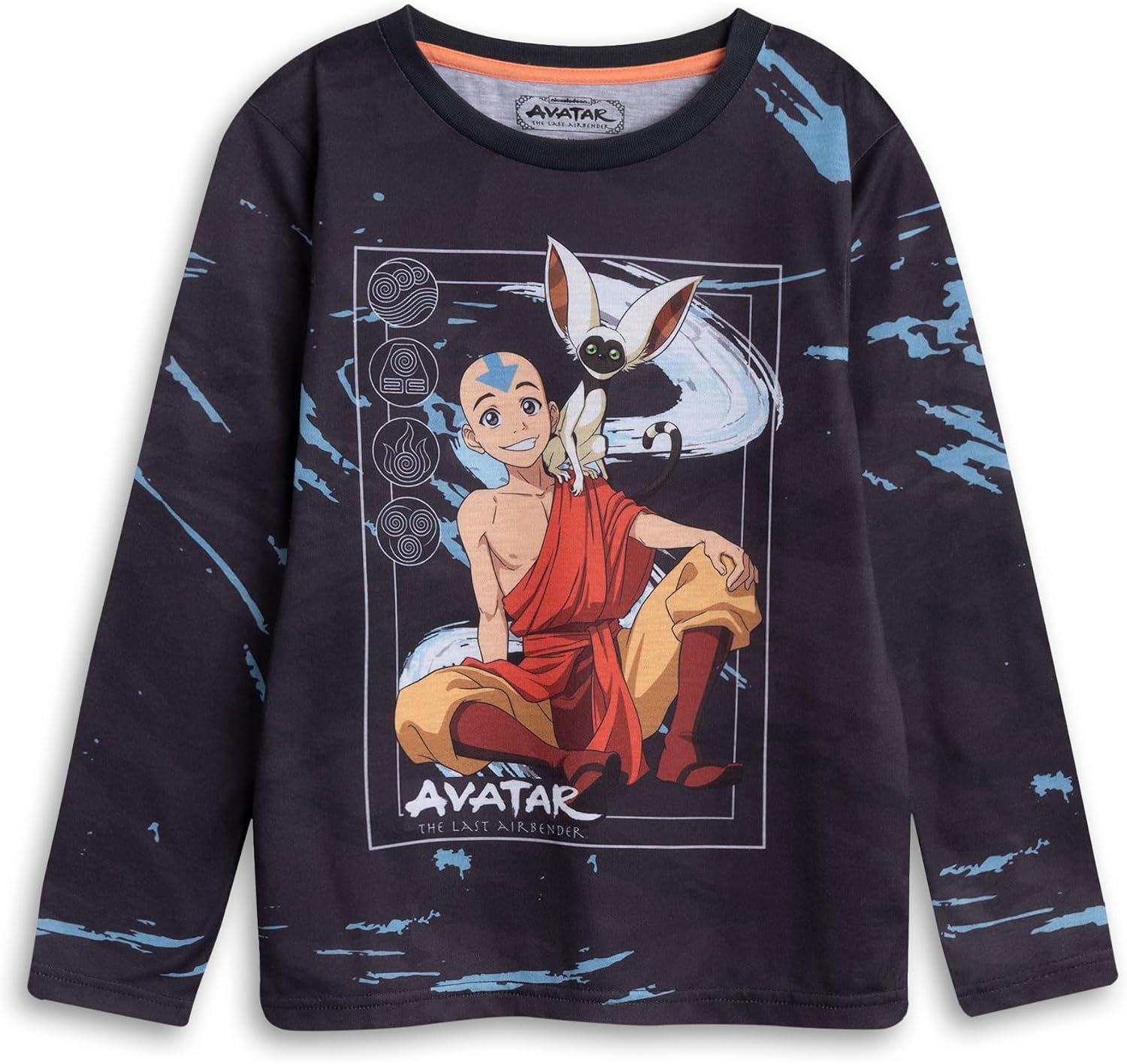 NICKELODEON AVATAR THE LAST AIRBENDER Aang Appa Boys Black Long Sleeve Leg Pajama Set Kids Sleepwear with Character Print