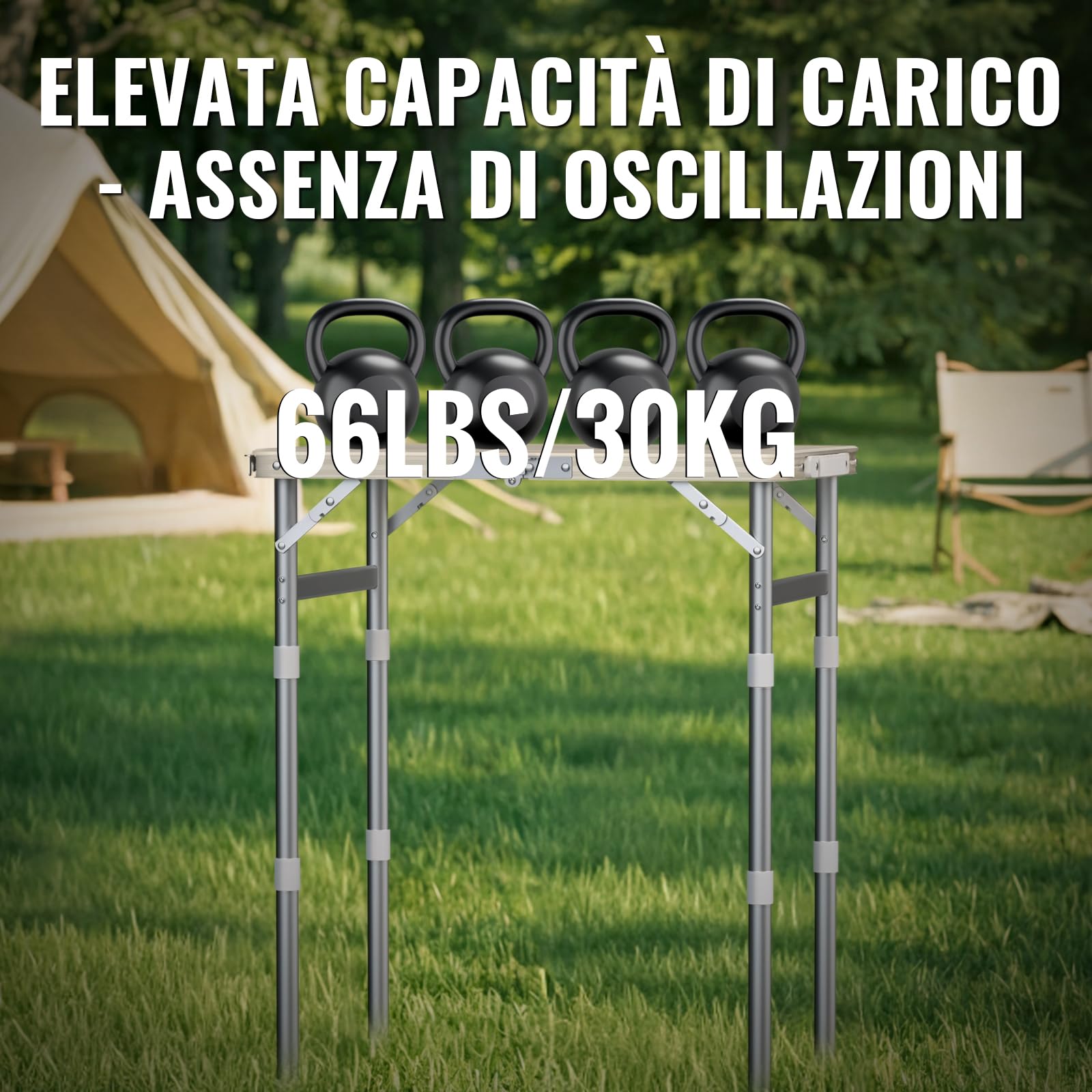 GARLLEN Tavolino da Campeggio Pieghevole,58x40 cm,Piano in Plastica-Bianco | 3 Altezze Regolabili(26/48/70cm),Leggero e Portatile,Tavolo Multifunzionale per Pesca Barbecue Balcone/Portata Massima 30KG