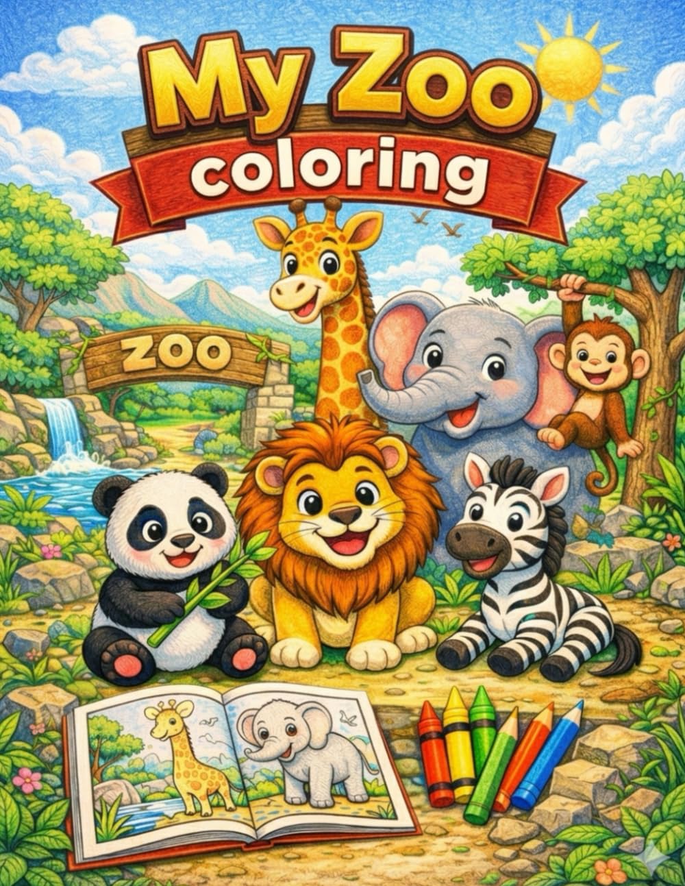 MY Zoo Cololing: New Cute Zoo Animals Coloring Book for Kids Ages 5-8, Large 8.5 x 11 Pages with Easy and Bold Designs