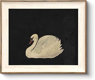 VIYYIEA Framed Swan Canvas Wall Art - Vintage Animal Print for Living Room, Bathroom Decor, Gifts - 12x10 Inch Ready to Hang or Stand