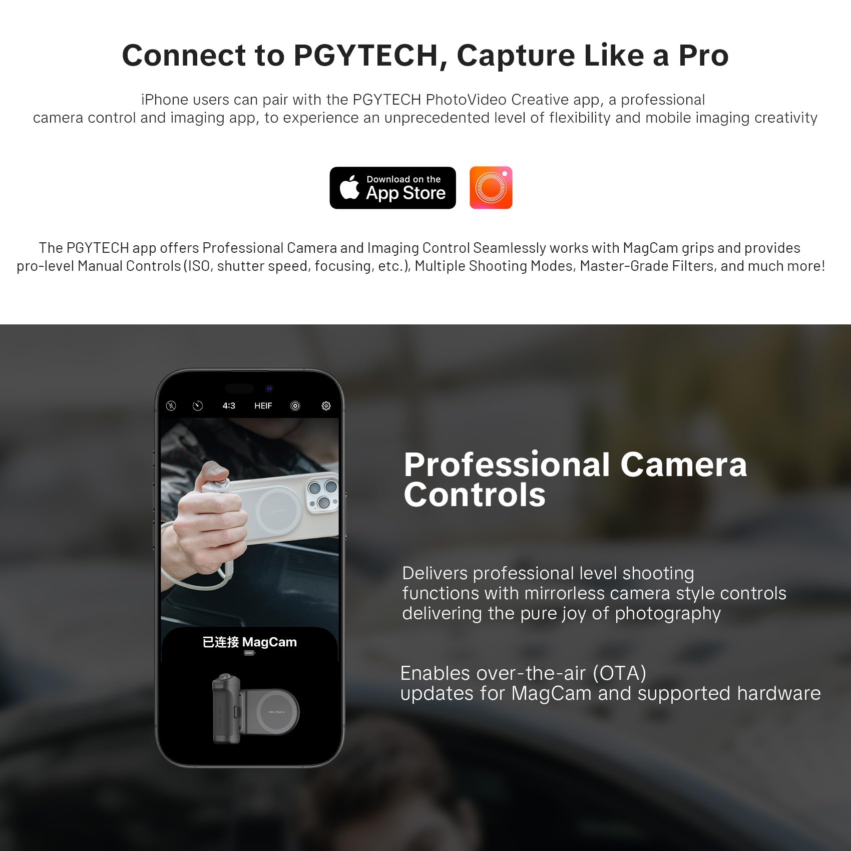 PGYTECH MagCam 2 Smartphone-Griff, 3-in-1 Modular-Kit, Bluetooth-Fernbedienung & Ladegriff & MagSafe Magnetischer Wireless-Ladeständer, für iPhone 12–17/Android 14