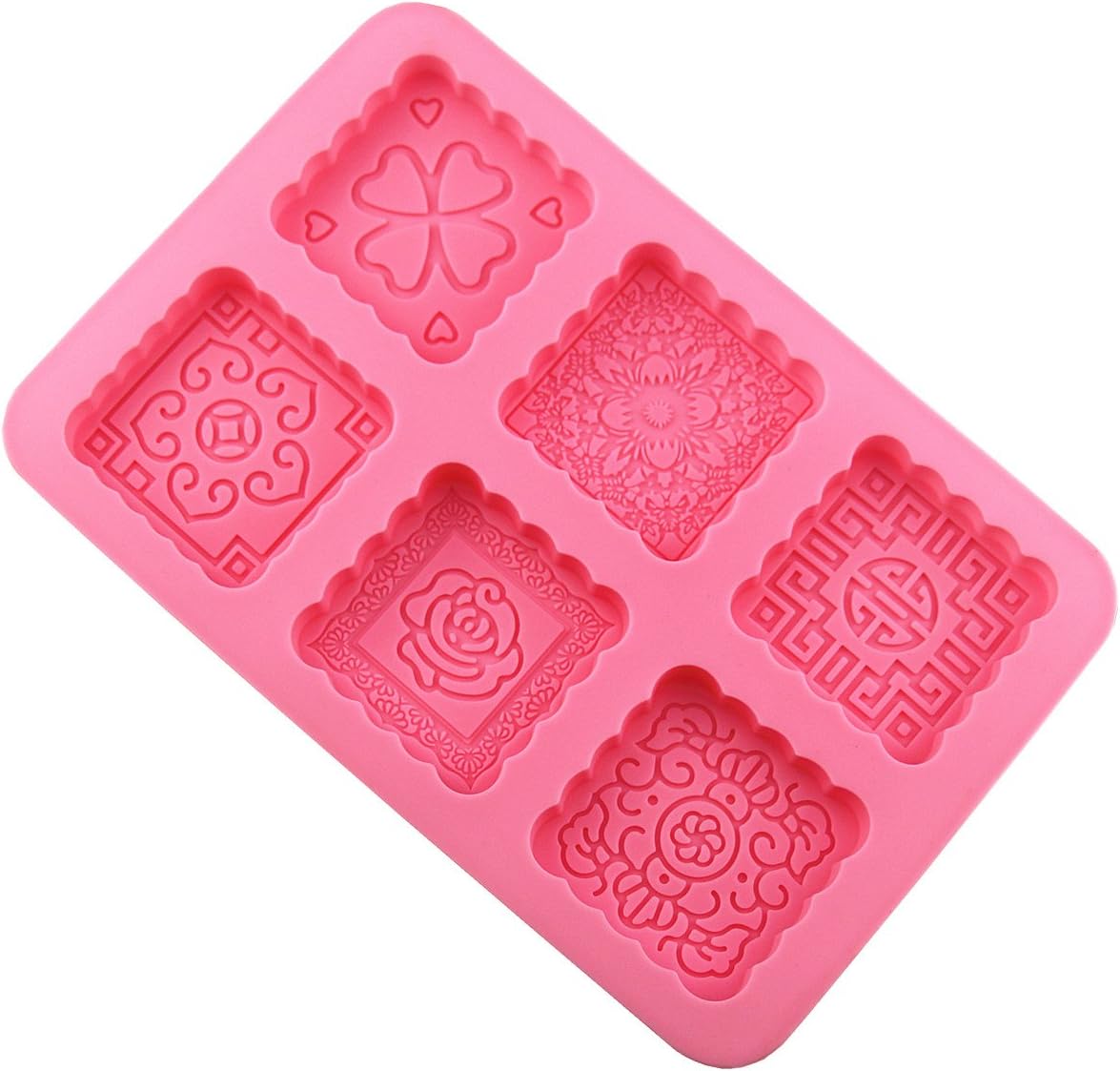 Cherryard 6-Cavity Square Shape Carve Patterns Mooncake Molds Biscuit Mold Cake molds Handmade Soap Molds,Home Baking Silicone Mold