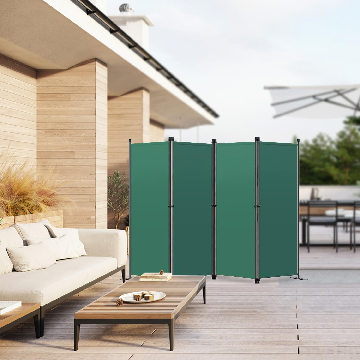 Angel Living Biombo Separador de 4 Paneles, Decoración Elegante, Separador de Ambientes Plegable, Divisor de Habitaciones, 224X165 cm (Verde)