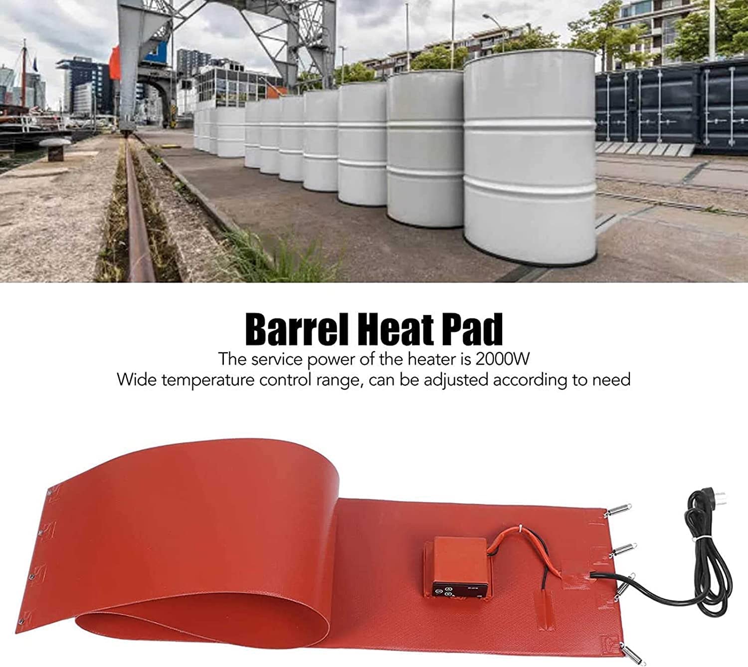 Chauffe-fût à huile en métal Réchauffeur de silicone de 200 L/55 gallons, coussin chauffant de bande de baril de chauffage de silicium de tambour d'huile en métal de 2000 W, baril d'huile de miel, a