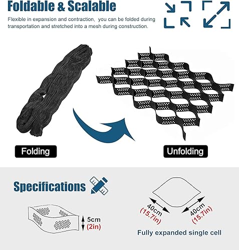 Miniatura 5 de Estabilizador de pasarela de grava rejilla de camino, sistema de pavimentación de rejilla de grava de profundidad de 2 pulgadas, rejilla de