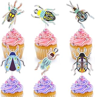 Insect Themed Cupcake Toppers Set of 18-PC - Beetle Themed Birthday Party, Insect Themed Party, or Baby Shower Party Decorations for Boys or Girls