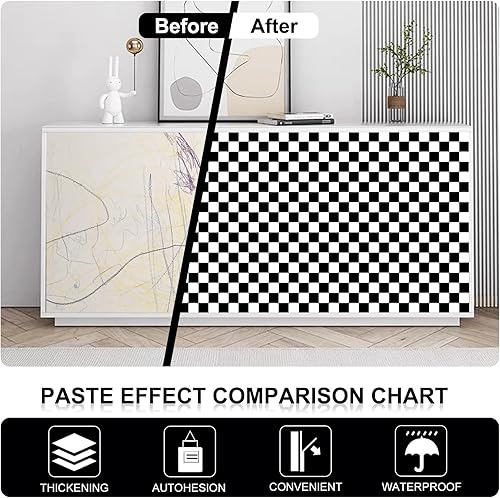 Miniatura 6 de Papel tapiz autoadhesivo de rayas modernas en blanco y negro, papel de contacto autoadhesivo de 17.3 x 120 pulgadas, extraíble, impermeable, para