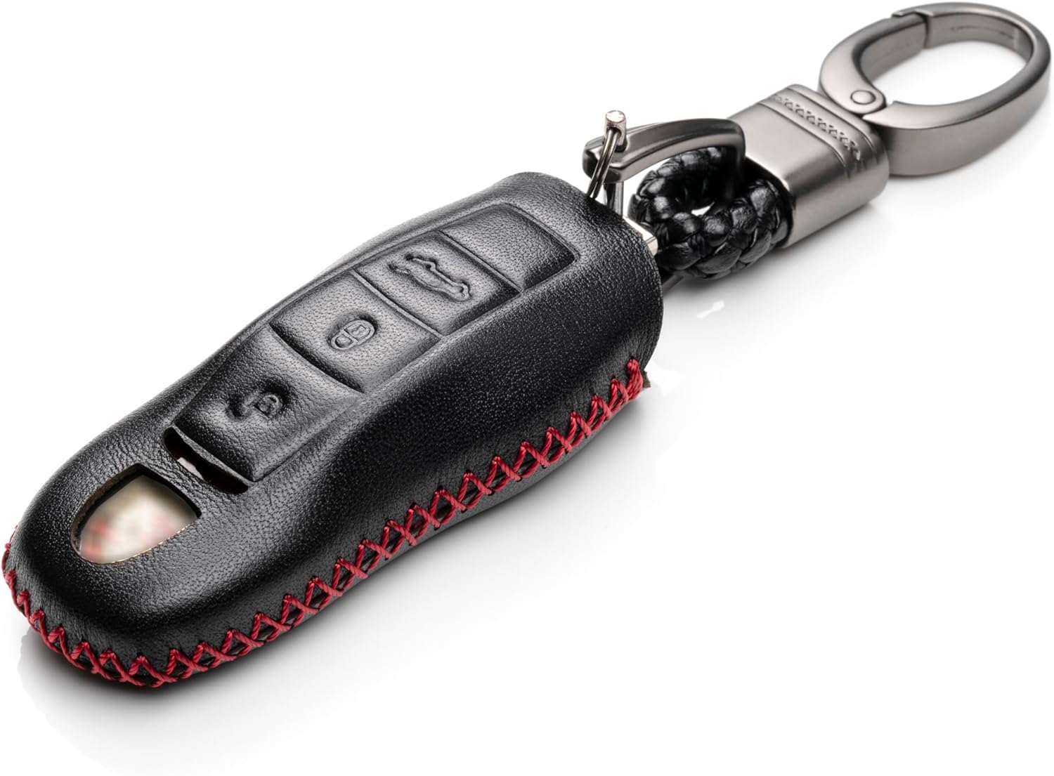 Vitodeco Genuine Leather Keyless Entry Remote Control Smart Key Case Cover Compatible with Porsche Panamera, Macan, Cayenne, 911 (3 Buttons, Black/Red) - Image 2