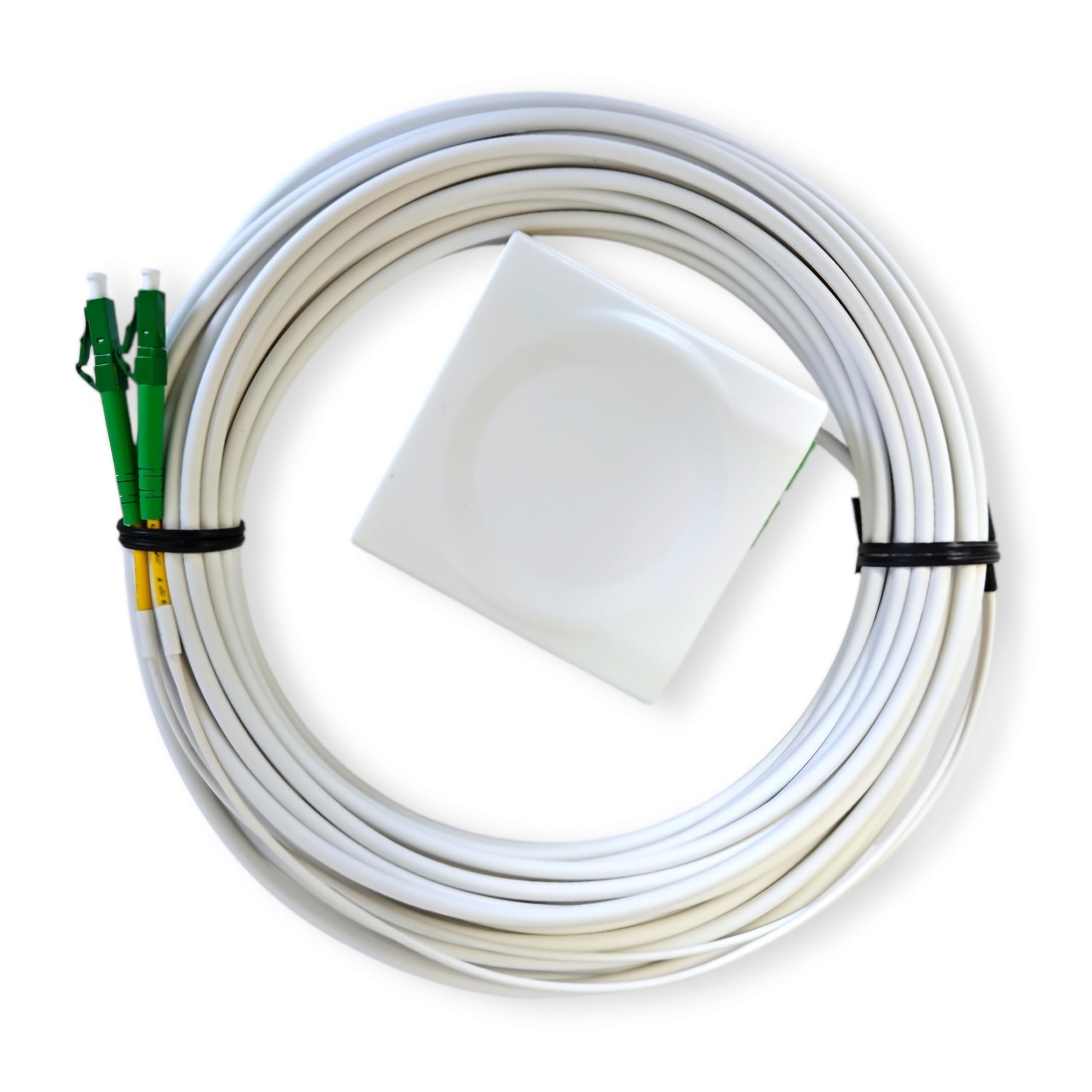 FTTH KIT 10m – vorkonfektioniertes Glasfaserkabel LC/APC 8°, OS2 Duplex Patchkabel weiß, 4,0 mm, G.657.A2 für Router