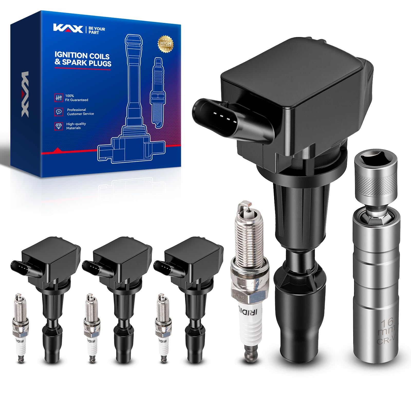 KAX 4 Ignition Coils &amp; 4 Spark Plugs Set for Sonata Sportage Santa Fe 2.4L
