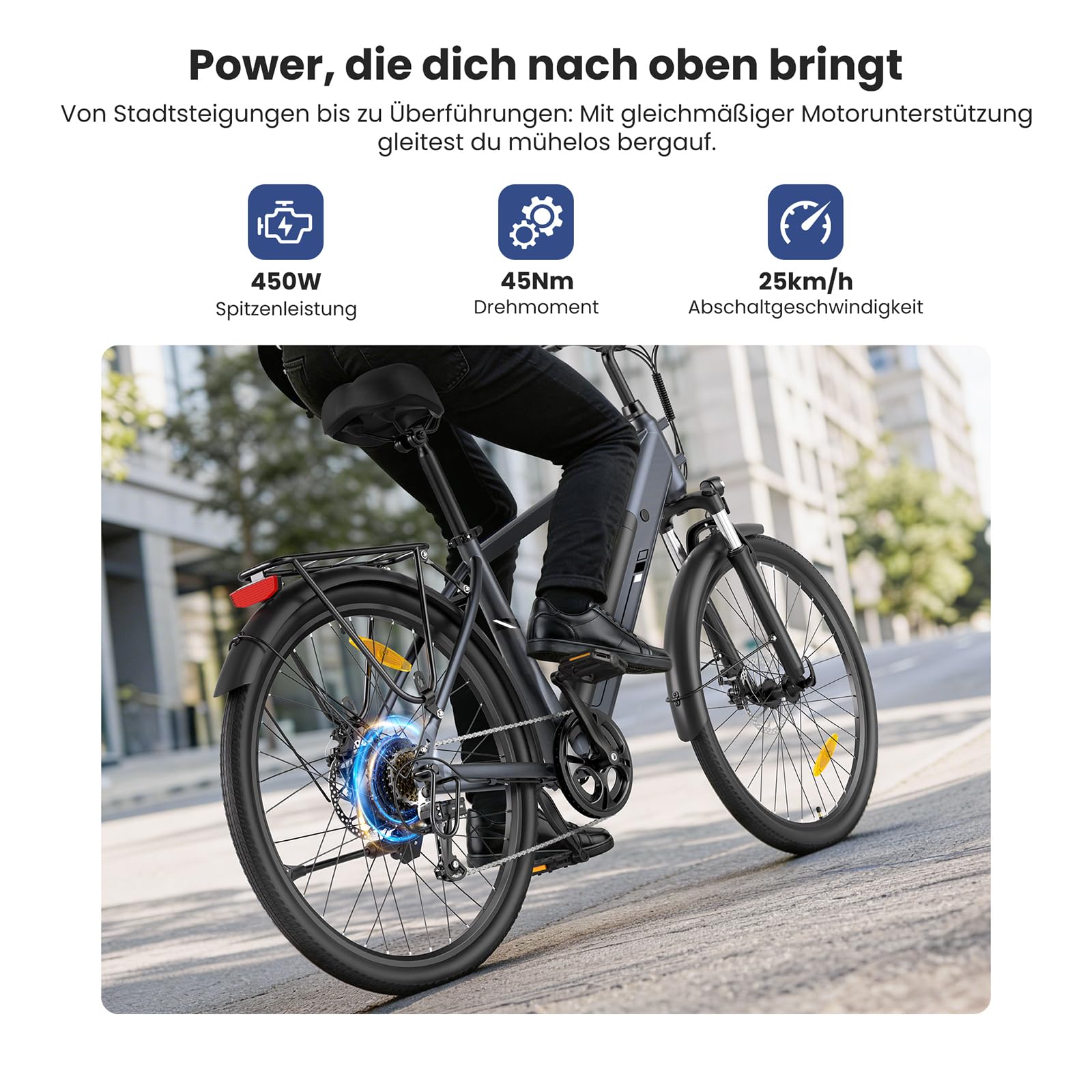 Touroll J1 ST/J2 26'' E Bike, Elektrofahrrad Trekkingrad E-Bike Herren Damen mit 561.6Wh Akku,100km Reichweite, 250W, E-Fahrrad mit 7-Gang-Getriebe, Pedelec Citybike EBike für Erwachsene