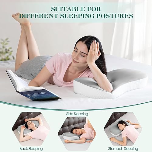 Miniatura 2 de Almohada cervical para soporte de cuello y hombro, almohadas ergonómicas de contorno de espuma viscoelástica con doble altura ajustable y funda