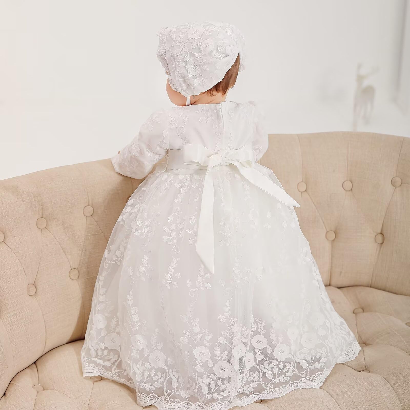 Baby Girl Taufkleid Lang Segenskleider Weiß Formale Brautkleider Besondere Anlässe Kleid für Neugeborene