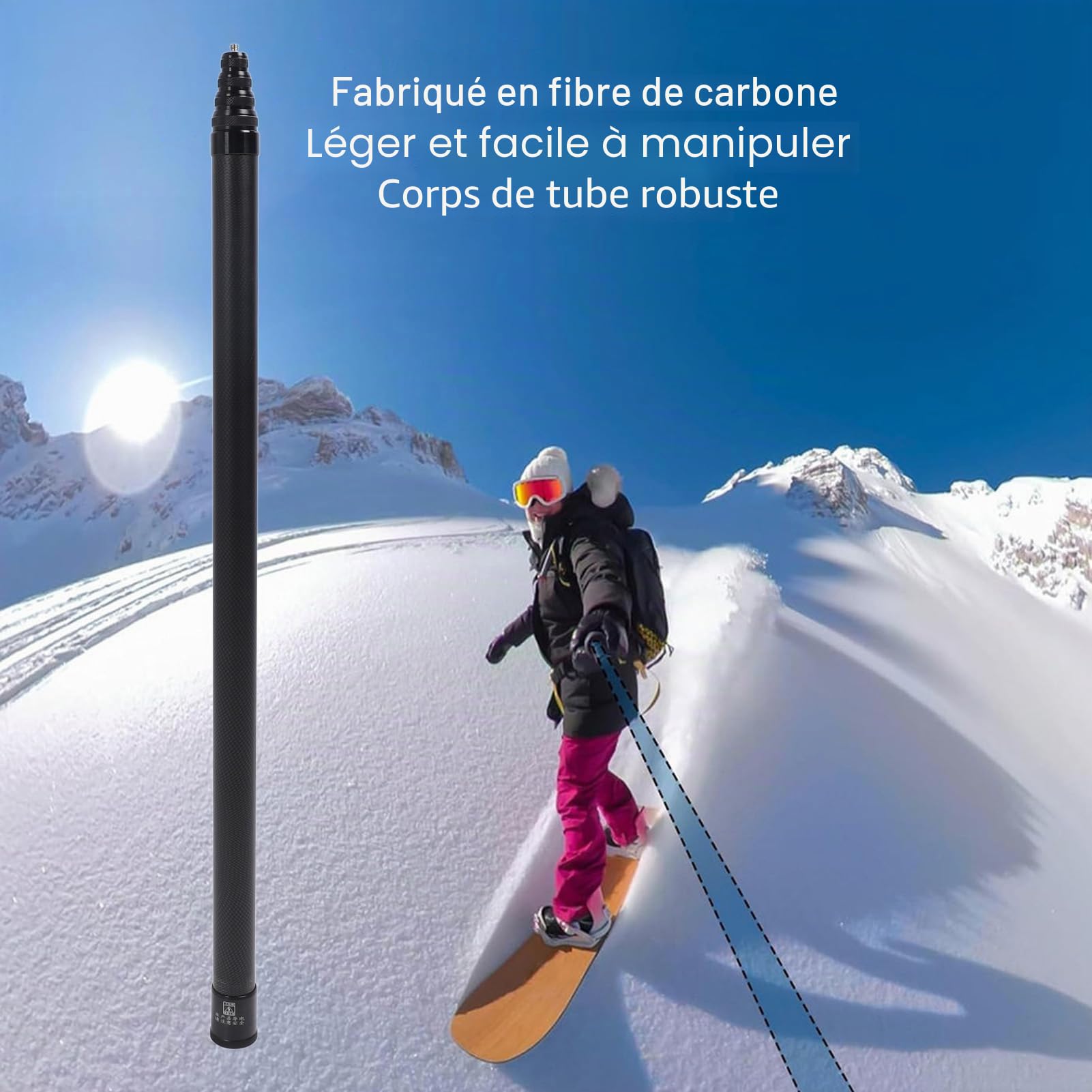 Stick à Selfie de 5m 16,4ft, 9 Section Pole D'extension en Fibre de Carbone étendue pour Les Caméras d'action 360 X4 X3 X2, avec des Trous à Vis de 1/4 de Pouce