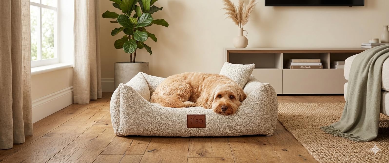 Sofa Boucle Hundebett Hundekissen Hundesofa. Bezug abnehmbar waschbar. (Creme, L 100x80)
