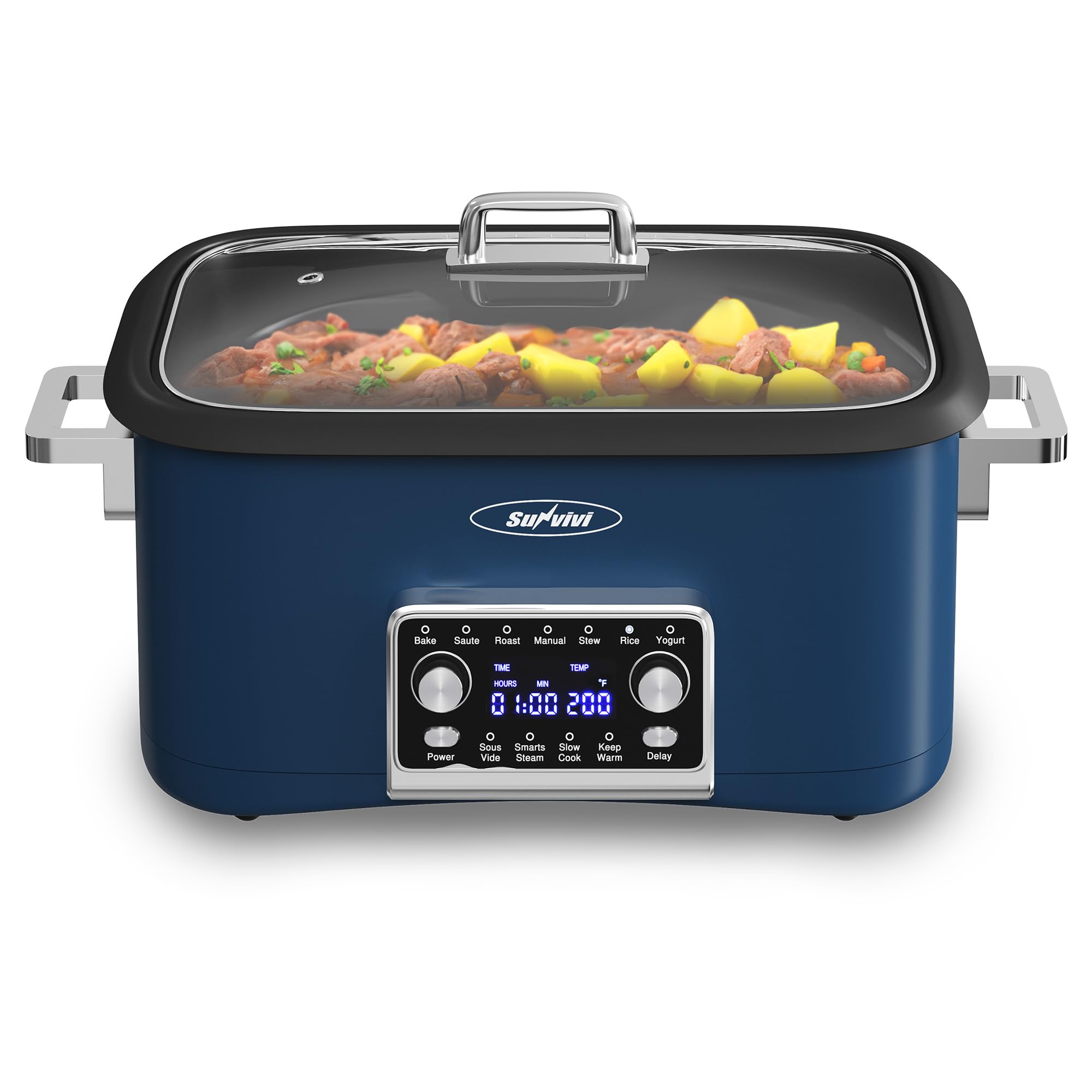 Sunvivi 8 Quart Slow Cooker Roaster Oven 12 in 1 Programmable Multi-Cooker Food Warmer with Digital Timer Temp