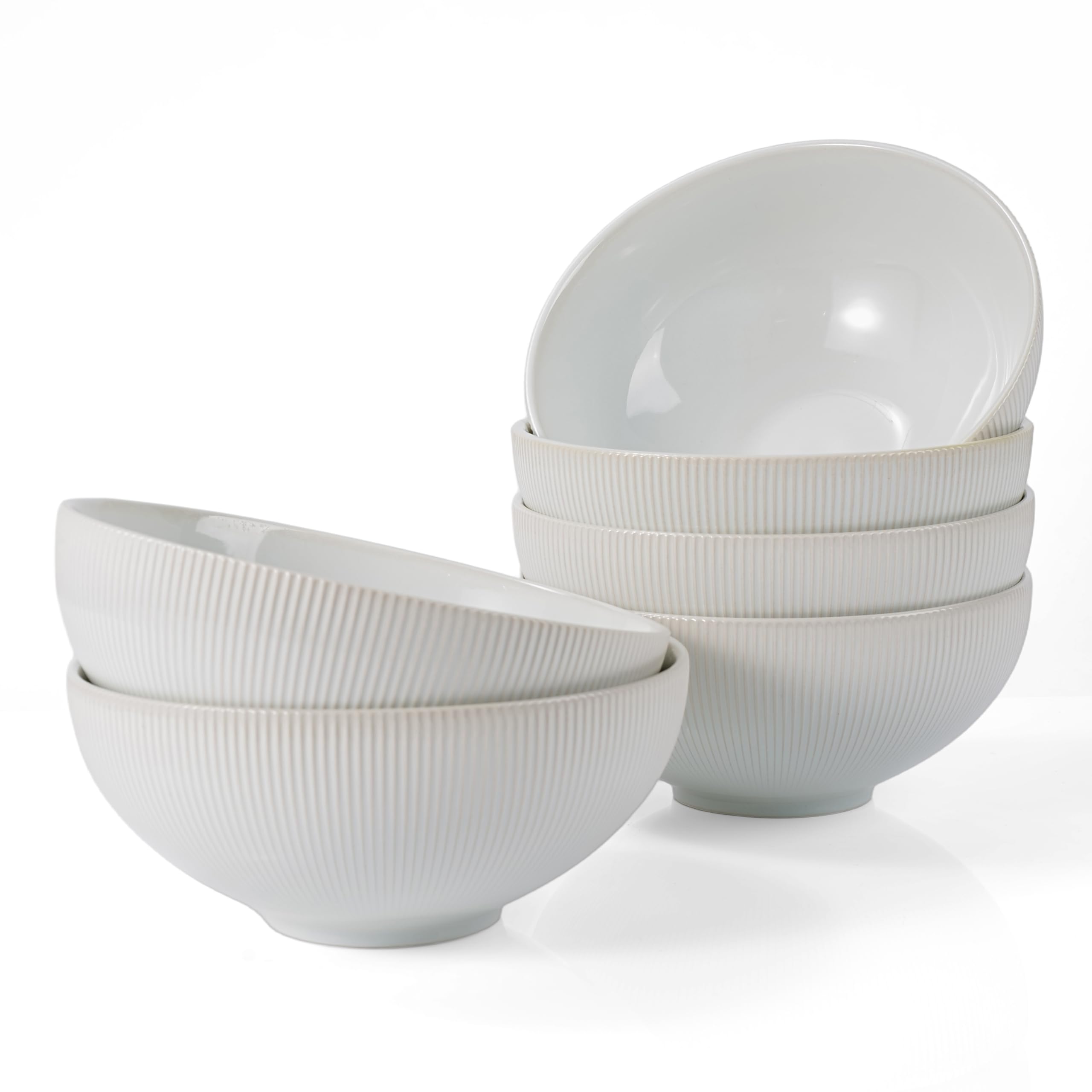 Jiwoo Große Suppenschalen 6er-Set, Salatschüsseln 1500 ml, Nudelschüsseln aus Modern Bone China, Stapelbare Pastateller, Müslischalen für Pasta, Suppe, Salat & Reis