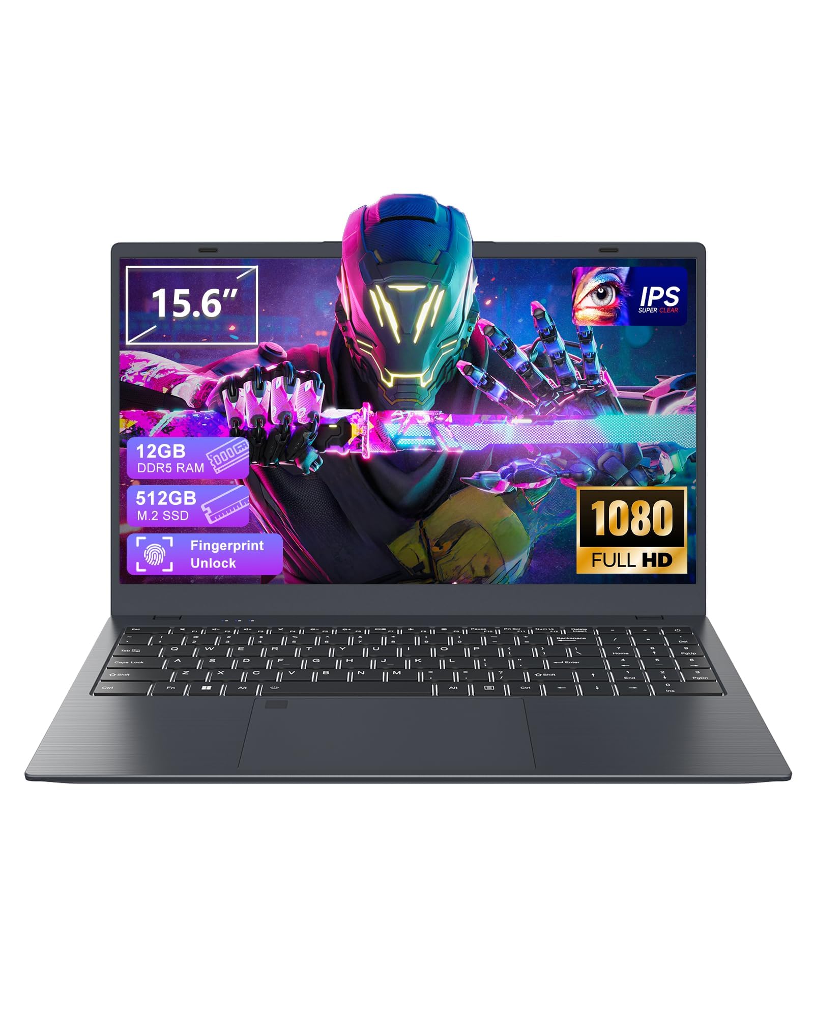Laptop 2025 with 12GB RAM 512GB SSD, 15.6 Inch FHD Laptop Computer, N95 Processor(up to 3.4GHz), Backlit Keyboard, Fingerprint Unlock, WiFi 5, Bluetooth 5.0