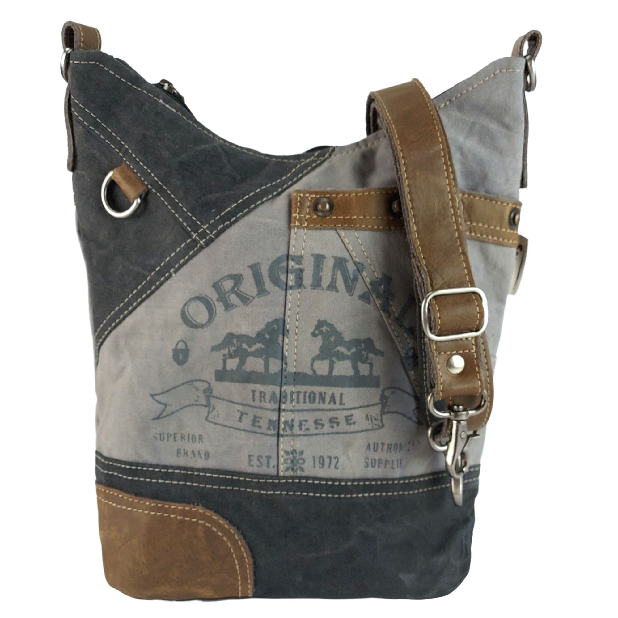 Sunsa Damen Hobo Tasche. Große Canvas Leder Umhängetasche mit Pferd Design