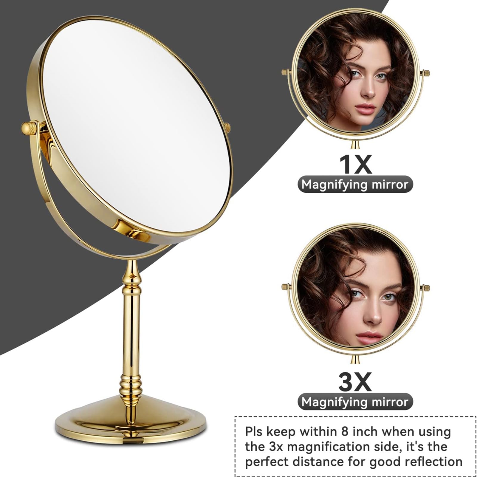 360° schwenkbarer doppelseitiger Schminkspiegel, HD-Vergrößerung, Schönheitskosmetikspiegel für Tisch & Schminktisch, ideal für Make-up & Rasur