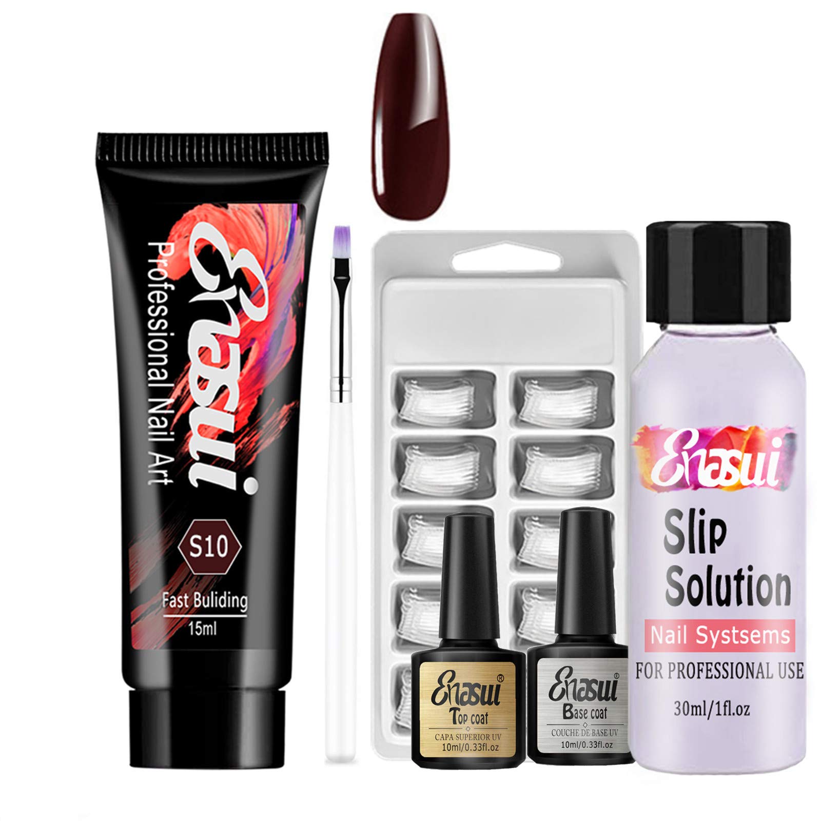Poly Nail Extension Gel Kit Nail Builder Extension Gel Easy DIY for Beginner at Home Professional Technician Nail Salon Lengthening Solution Nail Art All-in-One Kit Gift Set ENASUI (Wine)