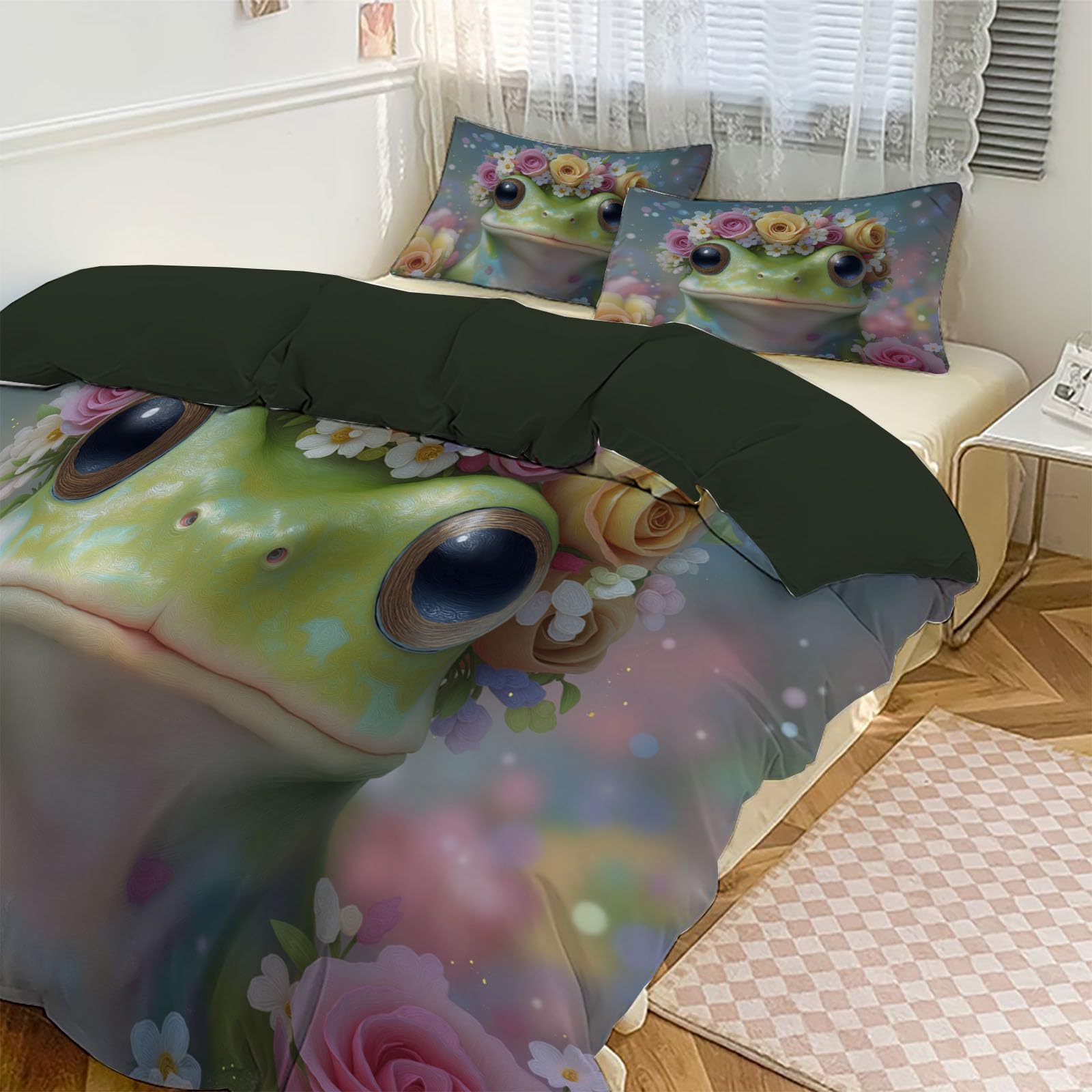 Housse de couette fleurs grenouille 140x200 pour chambre ado adulte