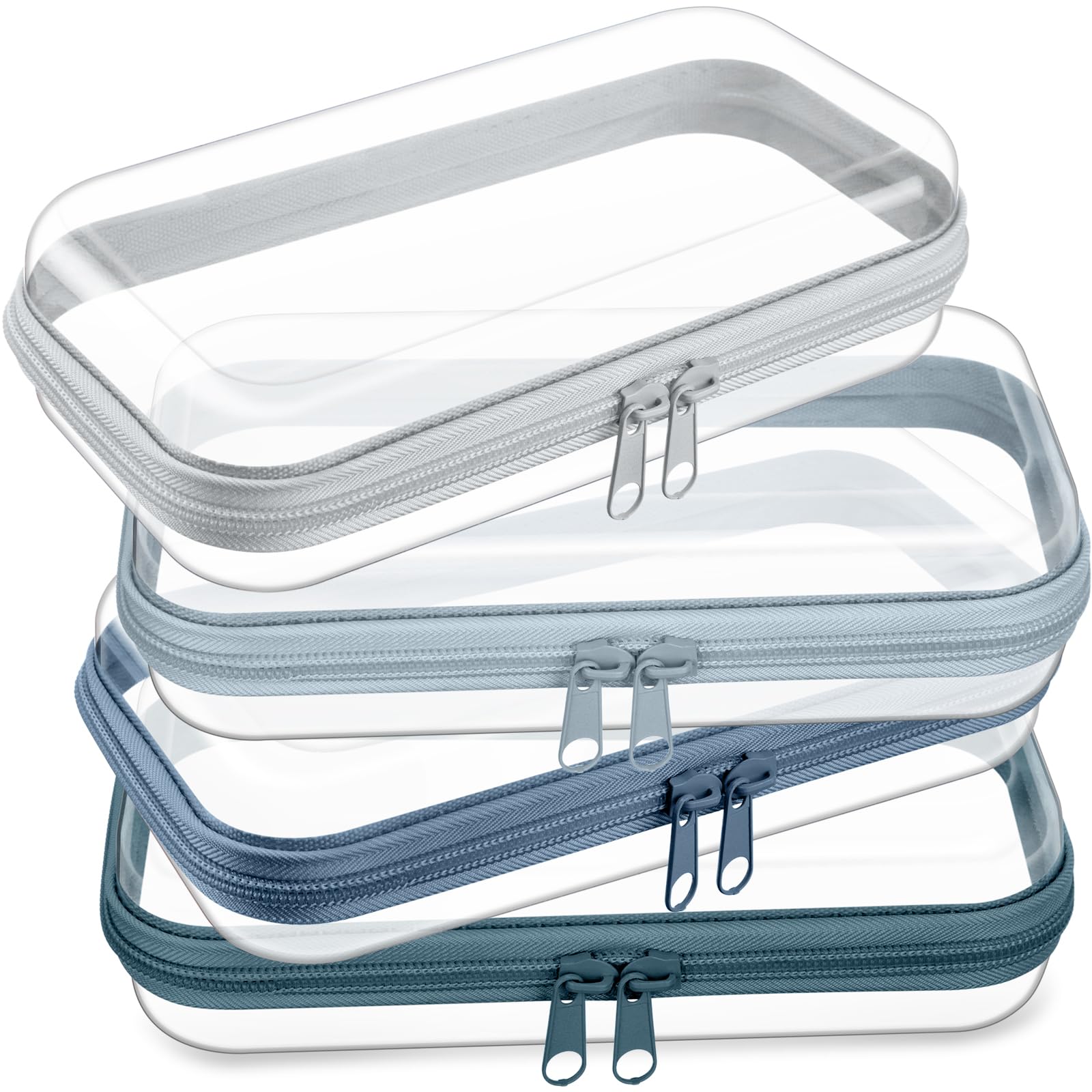 Hoolerry 4 Pcs Hard Clear Zipper Case, Clear, 7.5 x 3.9 x 2 in, Morandi