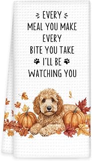 Goldendoodle Gifts Fall Dog Kitchen Towels, Fall Dog Hand Towels, Halloween Golden Doodle Dish Tea Towel for Kitchen Decorative, Autumn Pumpkin Goldendoodle Bathroom Kitchens Decor, 16x24In