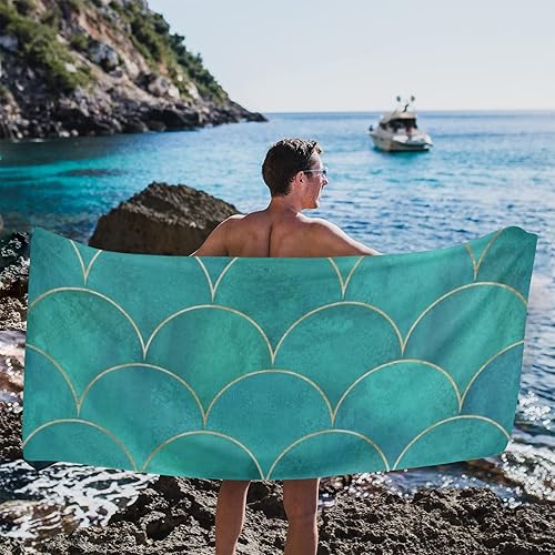 Miniatura 4 de OTVEE Toalla de playa de gran tamaño con escamas de sirena azul, de 31 x 71 pulgadas, toalla de piscina extra grande, ligera, suave, absorbente, sin
