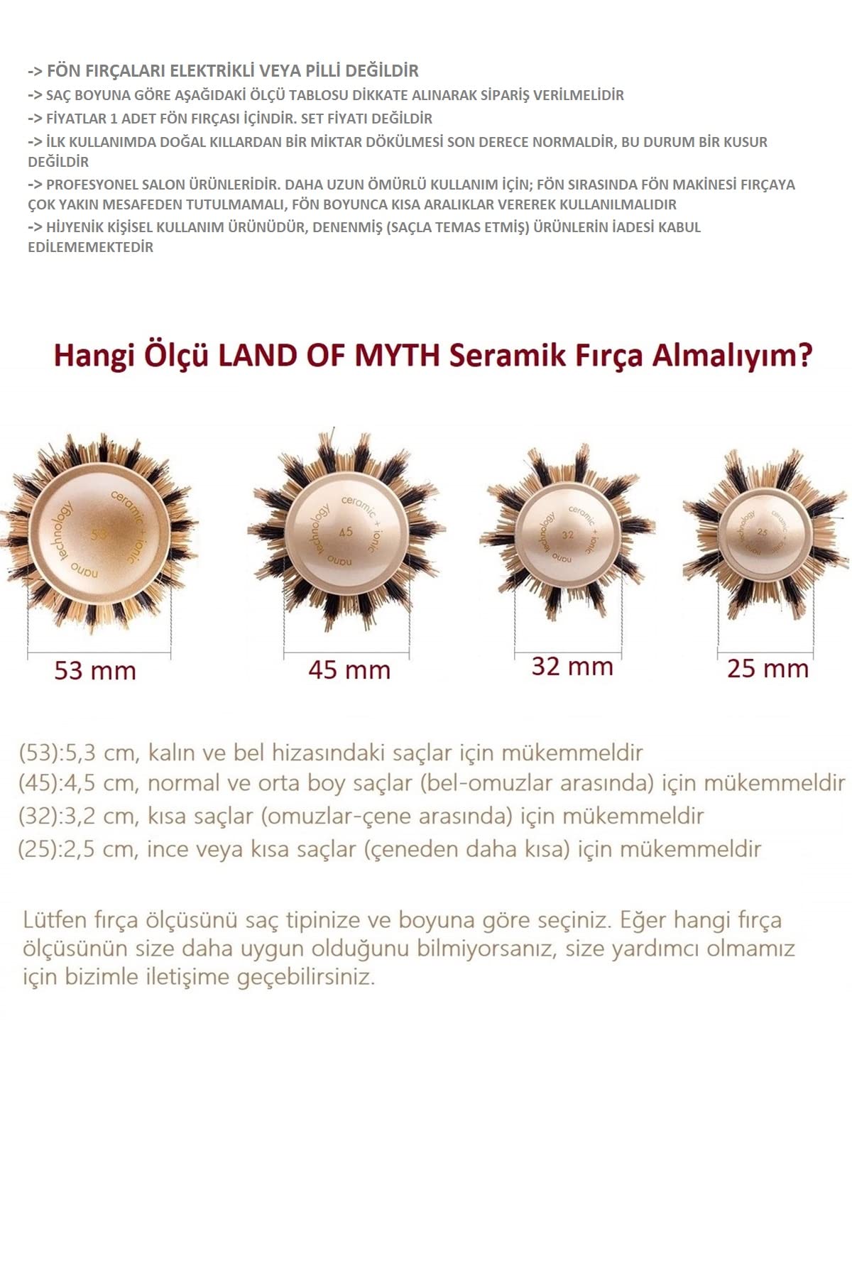 LAND OF MYTH - Lom1313 Extra Uzun Gövde Salon Tipi Nano Teknoloji Seramik + Iyonik Termal Fön Saç Fırçası (45 mm)
