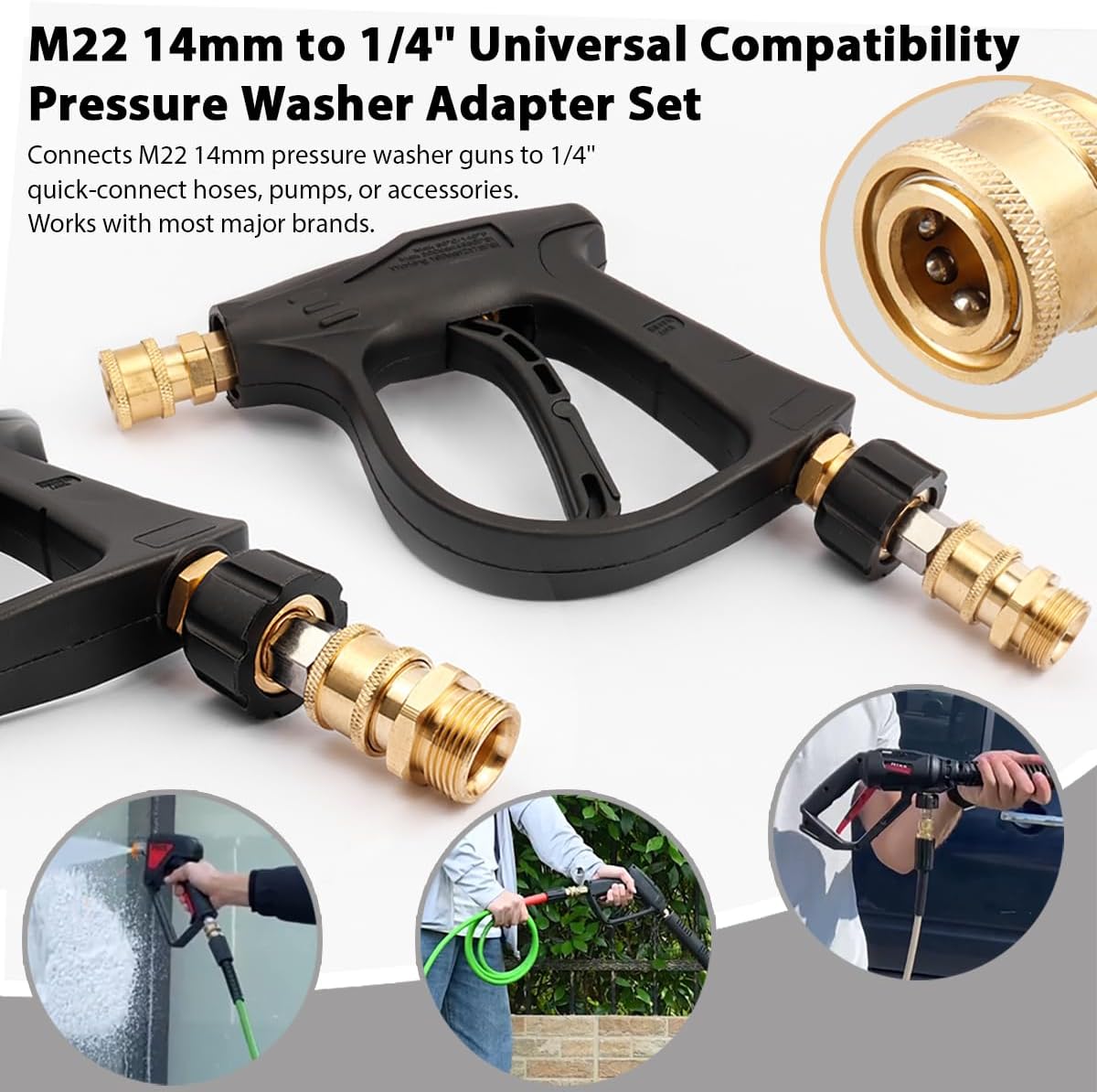 Pressure Washer Adapter Set – M22 14mm to 1/4” Quick Connect Fittings, Heavy-Duty Brass & Stainless Steel Hose Adapter Fittings for High-Pressure Washers