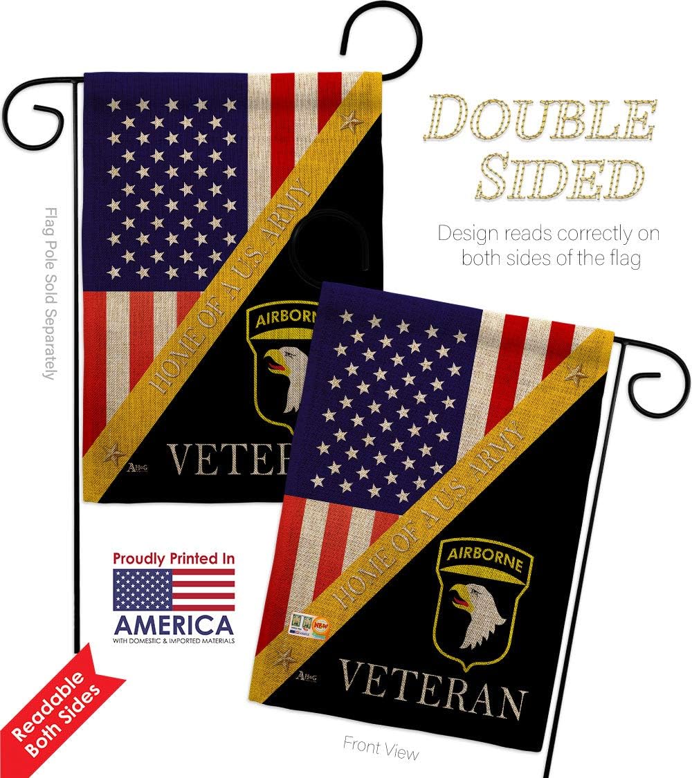 Home of 101st Airborne Burlap Burlap Garden Flag Set Wood Dowel Armed Forces Army Rangers United State American Military Veteran Retire Official Small Gift Yard House Banner Double-Sided 13 X 18.5