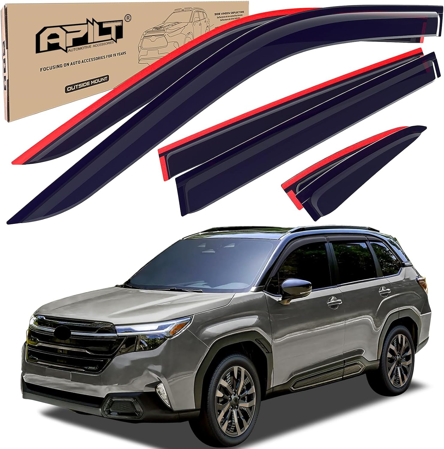 Outside-Mount Window Visors Rain Guards for 2025 Subaru Forester Full-Size Wind Vent Deflectors Car Accessories Dark Smoke 6-Piece Set with Thicker Medium?2025 Subaru Forester?