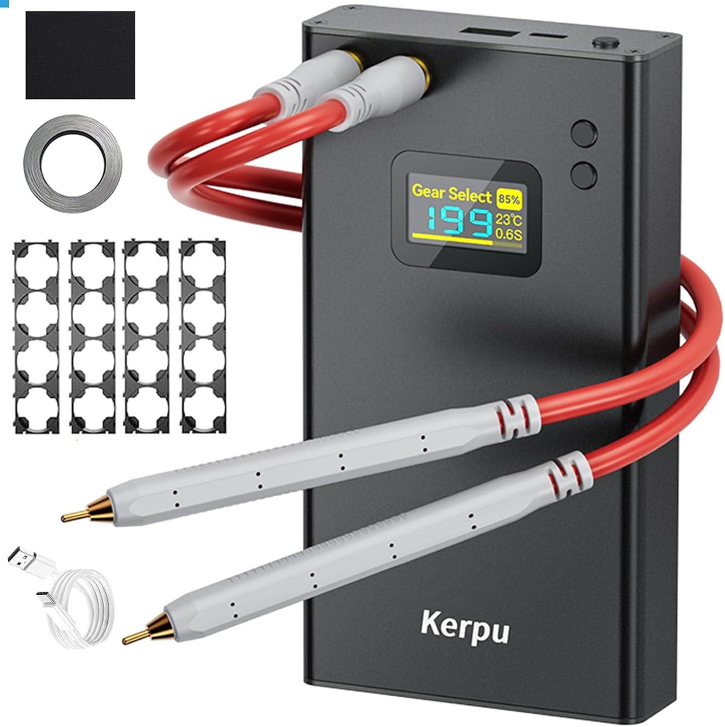 004T Portable Spot Welder - 12000mAh Battery, 199-Level Color Screen, 0.25mm Welding, Dual Pulse, Interchangeable WP110 Welding Pens for DIY Battery Assembly & Repair