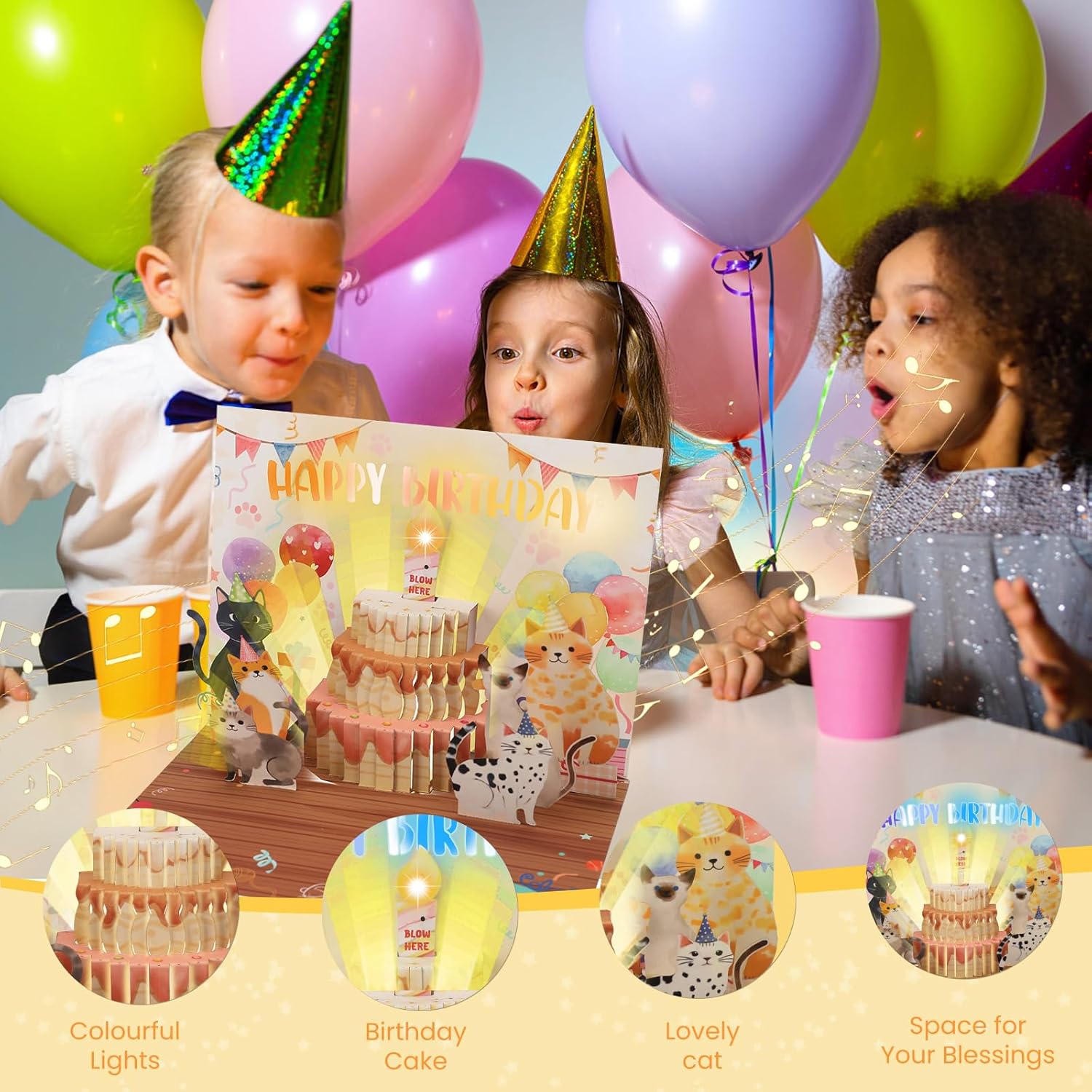 Musical Birthday Cards, Funny Pop Up Cat Birthday Card with Colourful Lights, Greeting Card with Blow Out Candles & DIY Numeric Ages, Birthday Cards for Boys, Girls, Men, Women, Wife, Cat Lovers - Image 4