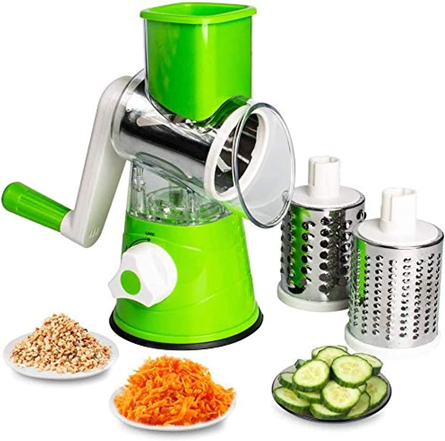 Yameem يميم Manual Tabletop Drum Cheese Grater, 3 In 1 Rotary Shredder Slicer Grinder For Cucumber Nut Potato Carrot Cheese, Vegetable Salad Shooter Vegetable Slicer