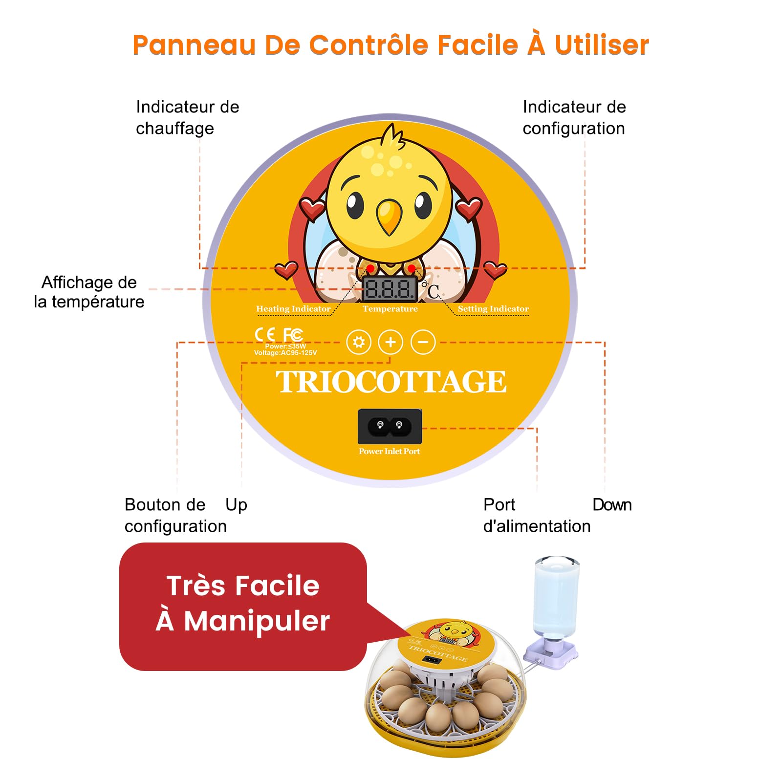 Couveuse Automatique Œufs, Incubateur pour Poussin avec Retournement Automatique des Œufs, Contrôle de la Température et Humidification Automatique, pour Oeufs de Poule, Caille et Oies (12 œufs)