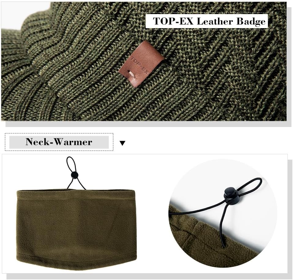 TOP-EX DryKnit™ Waterproof Merino Wool Visor Beanie & Polar Fleece Neck Warmer Set – Winter Hat for Cold Weather - Image 5