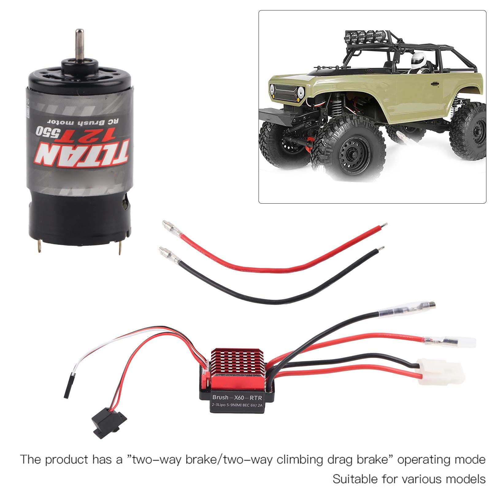 Dilwe Motore Spazzolato ESC RC, regolatore di velocità elettronico Spazzolato 360A + 550 Motore Spazzolato 1:10 Pezzo di Ricambio per aggiornamento Auto RC(12t)