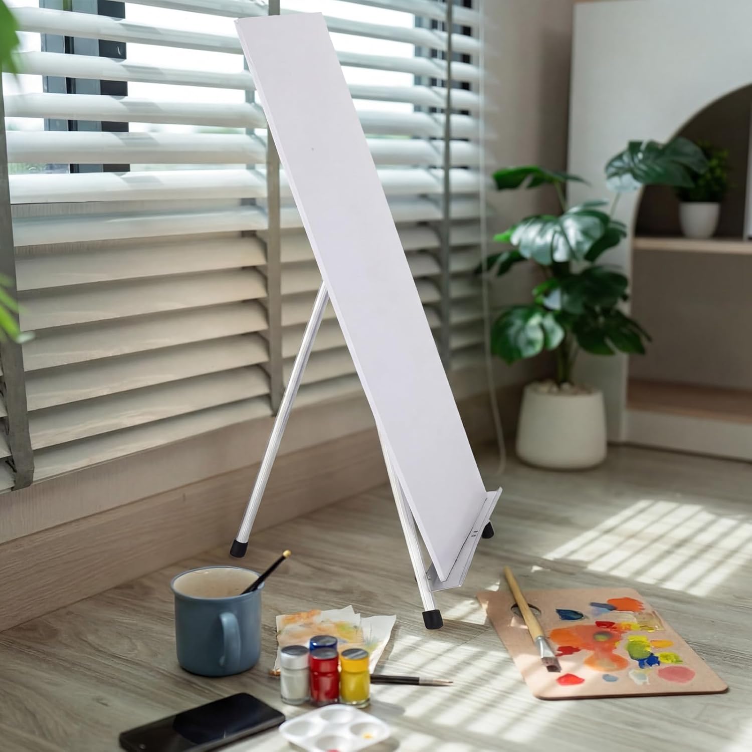 Zonon 6 Pcs Aluminum 15'' to 21'' Tabletop Display Easel for Painting Adjustable Folding Table Stand with Extension Arms Rubber Feet for Whiteboard Canvas Poster Sign Picture Artist(Silver)
