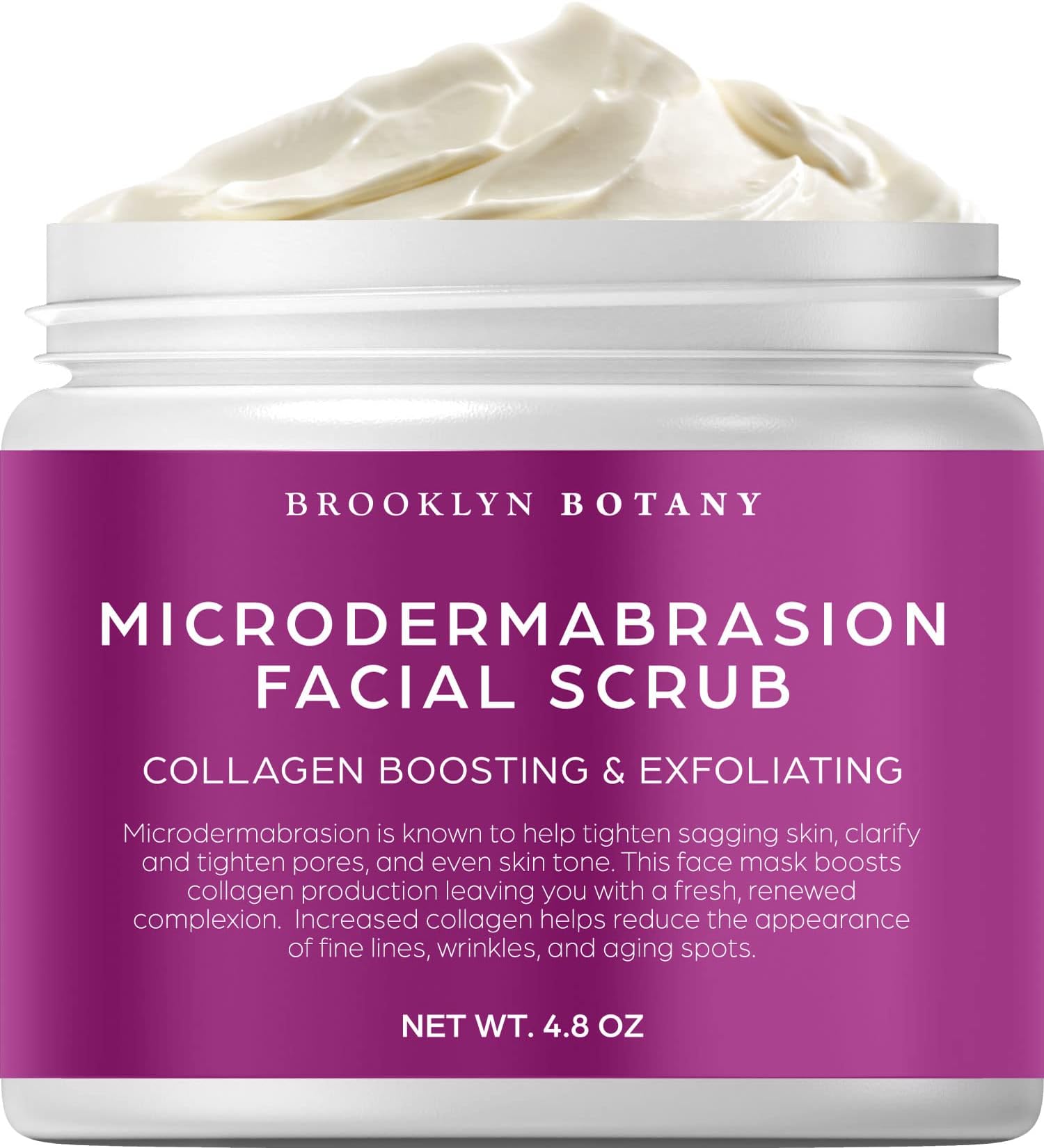 Brooklyn BotanyMicrodermabrasion Facial Scrub 4.8 oz โ Exfoliating Face Scrub for Tightening and Brightening Skin - Face Exfoliator for Acne Scars, Wrinkles, Fine Lines and Aging Spots