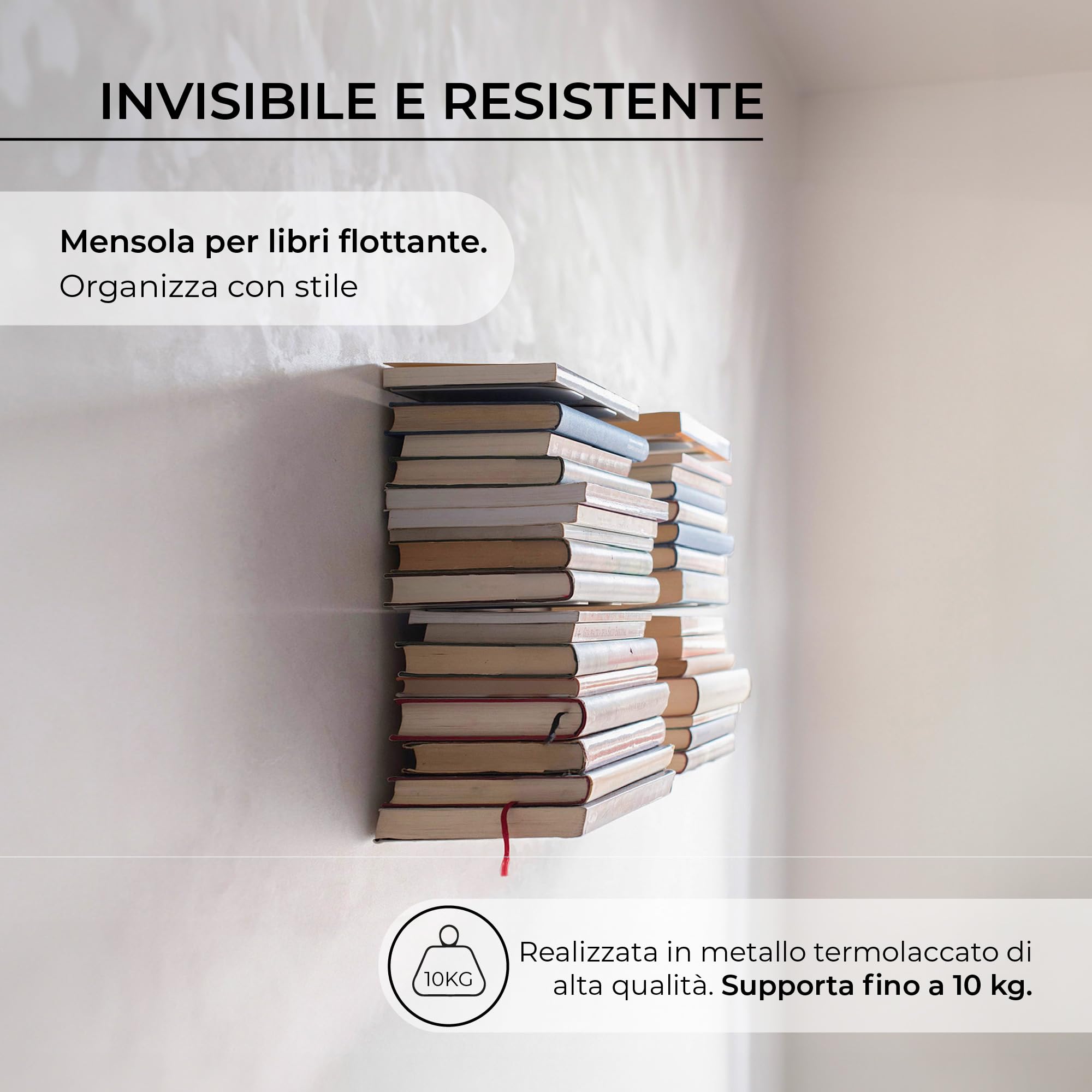 MILUKA Set 2 Libreria Verticale Sospesa 35 cm con 3 Livelli in Acciaio Bianco | Libreria da Parete Sospesa, Porta Libri, CD | Scaffale Modulare Invisibile Salvaspazio