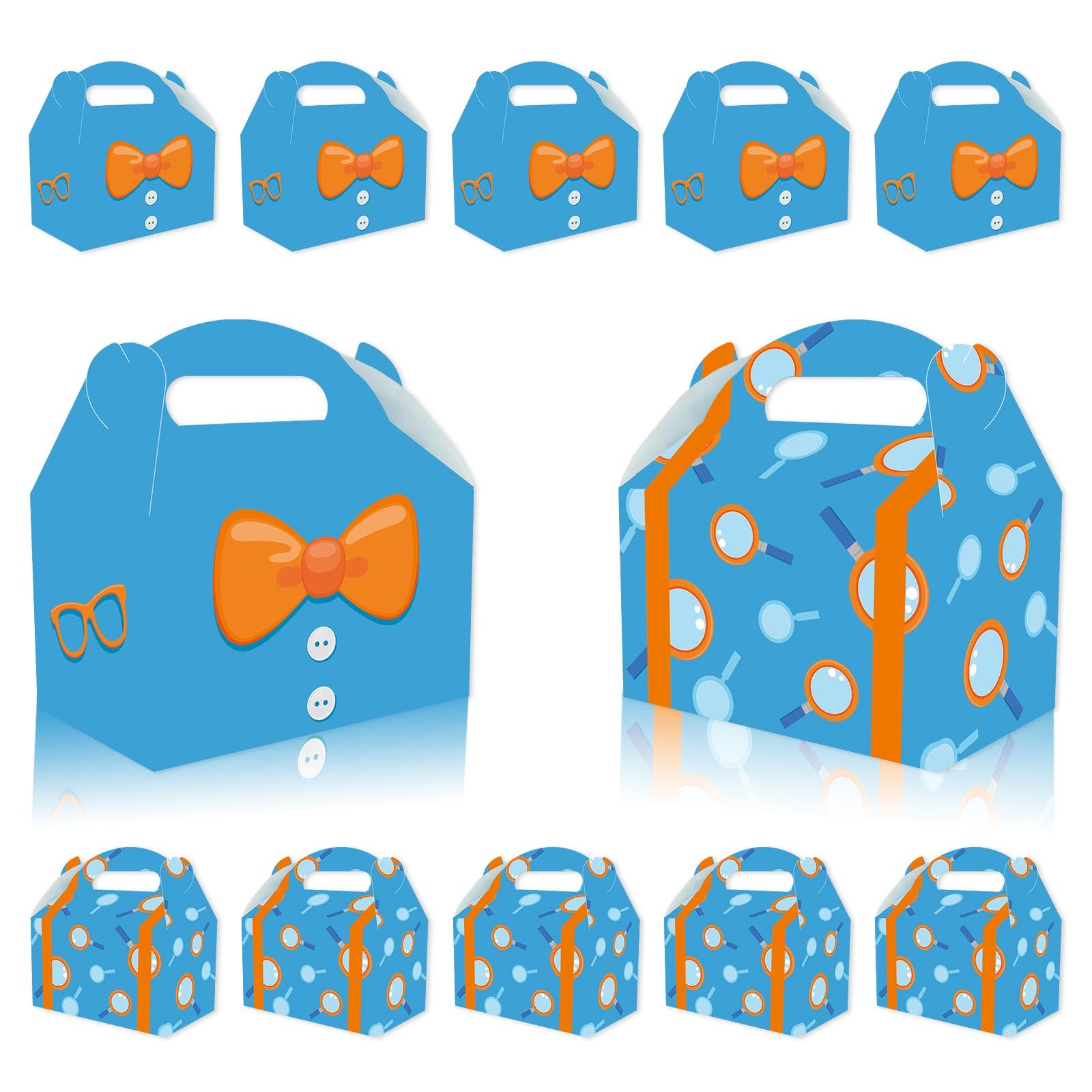 LeiGuoMinyyu 16pcs Cartoon Blue Birthday Party Candy Bags Yellow Bow Goodie Gift Boxes for Kids Boys Girls Theme Birthday Party Supplies Decorations