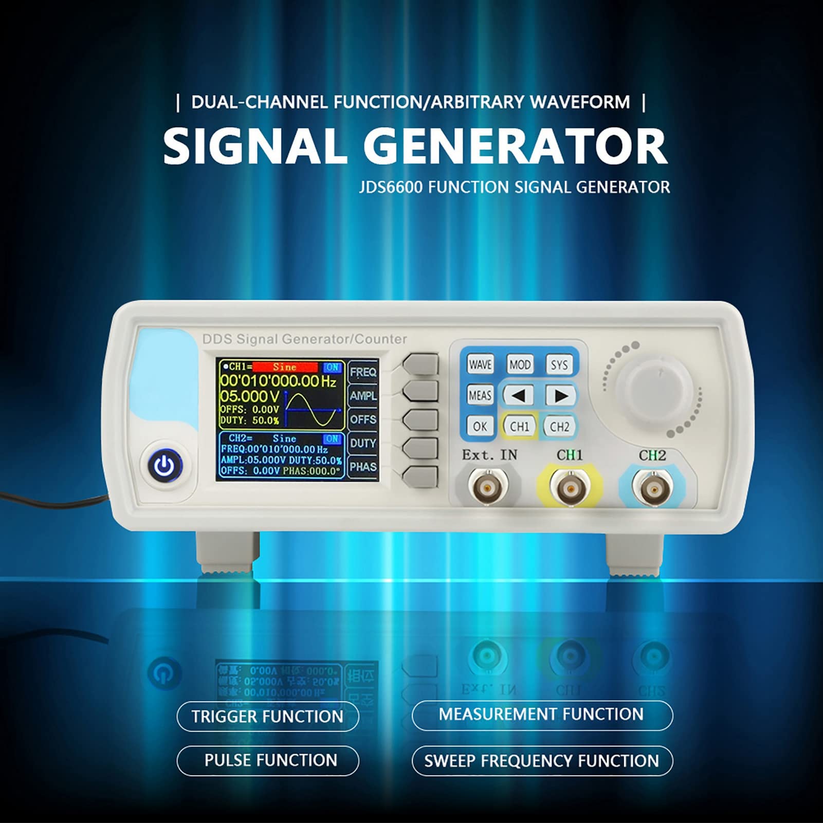 AMONIDA JDS6600 Generador de Forma de Onda Arbitraria con Función de 60 MHz Generador de Señal de Fuente de Señal Digital con Pantalla TFT de 2,4 Pulgadas Contador de Ráfaga (Estándar europeo 15HZ)