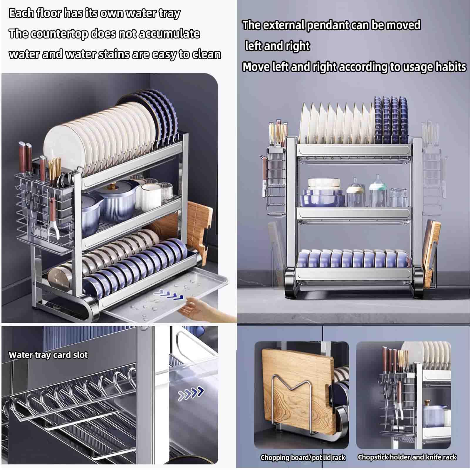 JUSHZ Escurreplatos sobre Fregadero Escurridor De Platos Escurre Platos Acero Inoxidable para Muebles De Cocina Grande Portacuchillos De Cocina Cesta para Cubiertos Multifunción (55x26.5x33cm,Silver)