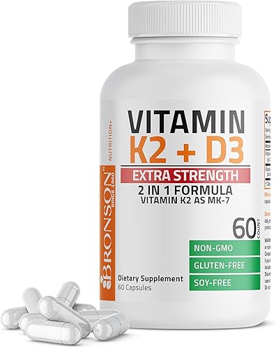 Vista 14 de Bronson Vitamina K2 (MK7) con suplemento extra fuerte D3 para la salud ósea y cardíaca Fórmula sin OMG 10,000 UI Vitamina D3 y 120 mcg Vitamina K2