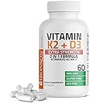 Bronson Vitamin K2 (MK7) with D3 Extra Strength Supplement Bone Health Non-GMO Formula 10,000 IU & 120 mcg MK-7 Easy to Swallow D K, 60 Capsules
