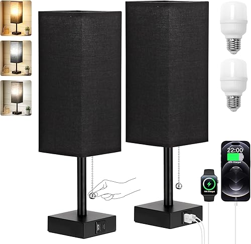 Miniatura 3 de Juego de 2 lámparas de mesita de noche, lámparas de dormitorio blancas + negras con 3 temperaturas de color (3000 K5000 K4000 K), dos lámparas