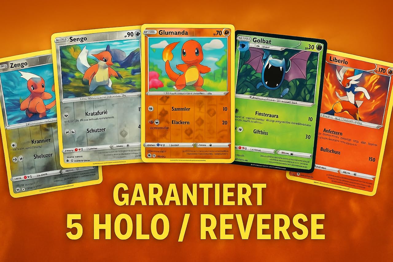 50 Original Pokémon Karten Deutsch – garantiert 5 Holo + 100 Ultra Pro Soft Sleeves – Karten Set für Sammler & Kinder